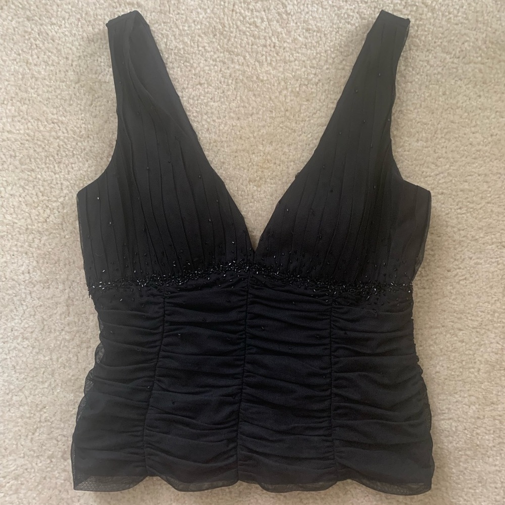 JS Collection Formal Black Beaded Ruched Waist Top